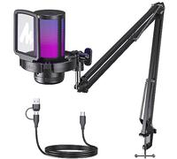 MAONO Microfono Gaming RGB, Microfono a Condensatore con Cancellazione del Rumore per Streaming Podcast Studio, Microfono USB per PS5/PS4/Mac - Luce RGB, Disattivazione One-Touch, Controllo Guadagno