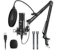 Microfono USB con silenziatore singolo tasto MAONO PM421 Microfono pedometro a condensatore cardioide professionale 192KHZ/24BIT e pulsante di guadagno del microfono per la trasmissione, registrazione
