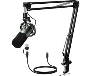 MAONO XLR/USB Microfono dinamico, microfono podcast con braccio, software, pulsante mute, controllo guadagno, per pc gaming, streaming, registrazione, PS4/5 Mac Mixer ecc. PD200XS Nero