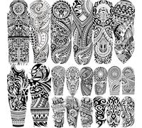 Maori, 20 fogli a maniche lunghe, tatuaggi temporanei da uomo e da donna, per adulti, finto tatuaggio, a maniche corte, impermeabile, colore nero, adesivo per tatuaggi, da incollare sulla pelle