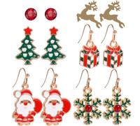 MAOSHYMS Set di 6 Paia di Orecchini di Natale, Orecchini Pendenti con Babbo Natale, Pupazzo di Neve e Albero di Natales, Gioielli Natalizi per Donne e Ragazze, Idea Regalo per le Feste (A)