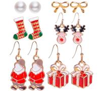 MAOSHYMS Set di 6 Paia di Orecchini di Natale, Orecchini Pendenti con Babbo Natale, Pupazzo di Neve e Albero di Natales, Gioielli Natalizi per Donne e Ragazze, Idea Regalo per le Feste (D)