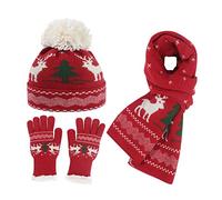 MAOTN Cappello/Guanto/Sciarpa Lavorato a Maglia Natalizio da Donna Invernale Set da 3 Pezzi, Cappello di Lana Calda Ispessita, Regalo di Festival per la Famiglia,Red2,One Size