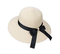 MaoXinTek Cappello di Paglia Pieghevole Tesa Larga Cappelli da Sole Donna Cappello da Spiaggia con Decorativo Nodo di Prua per Vacanze attività All'aperto