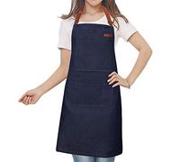MaoXinTek Denim Lavoro Grembiule di Jeans con Tasca, Grembiuli da Cucina Regolabile Chef Donna Uomo Per Coffee Bar Barbecue Gardening, Blu