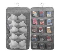 MaoXinTek Organizer Armadio da Appendere Bifacciale Deposito di Biancheria con 20 Tasche per Reggiseni Biancheria Intima e Calzini, Organizzatore Pensile Risparmio Spazio Guardaroba, Grigio