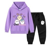 MAOXITCATY Abbigliamento per Bambini per Primavera e Autunno, Completo in Due Pezzi Composto da Felpa con Cappuccio e Pantaloni, Felpa con Cappuccio con Stampa di Cartoni Animati,Viola,150cm