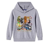 MAOXITCATY Felpa con Cappuccio in Puro Cotone per Bambini, Stampa Cartoon tungtungsahur per Ragazzi, Adatta per Primavera e Autunno.,Grigio,120cm