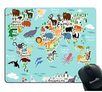 Map Animal Map of The World for Cartoon Mountains Tree Image, Tappetino Mouse Soffice Tappetini per Il Mouse Base in Gomma Mousemat per Lavoro Gioco Casa 25X30Cm