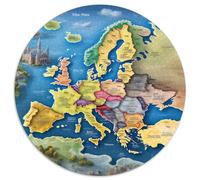 Map of Europe 1000 Pieces Circle Puzzle for Kids Aged 5-8 Made Natural Scenery Geometric Fun Gear Hard Challenge 1000pcs (67.5x67.5cm)
