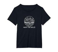 Map The Wild - Paesaggio di Montagna Line Art Design Maglietta, Donna Plus-Size, Nero, 1X