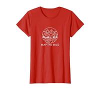 Map The Wild - Paesaggio di Montagna Line Art Design Maglietta, Donna, Rosso, S