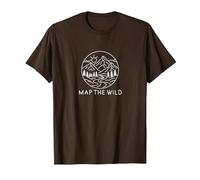Map The Wild - Paesaggio di Montagna Line Art Design Maglietta, Uomo, Marrone, 3XL