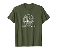 Map The Wild - Paesaggio di Montagna Line Art Design Maglietta, Uomo, Oliva, S