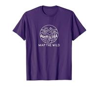 Map The Wild - Paesaggio di Montagna Line Art Design Maglietta, Uomo, Viola, S