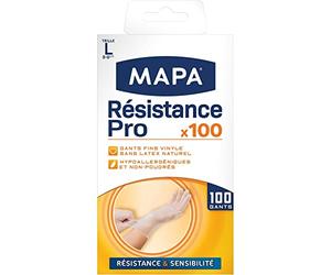 MAPA - Resistance Pro - Guanti sottili in vinile senza polvere - Riciclabili con TerraCycle® - Resistenza e precisione - Latex Free - 1 scatola da 100 guanti - Taglia L