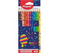 Maped - Matite colorate Pixel Party - Matite colorate in resina - Matite colorate per bambini - Miniera resistente - Forma Triangolare ergonomica - Confezione da 12 matite da colorare