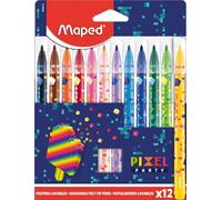 Maped - 12 pennarelli Pixel Party - Feltro da colorare - Feltro colorato per disegno bambini - Feltro lavabile con punta media bloccata