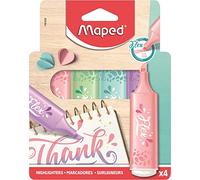Maped - 4 Evidenziatori FLEX Pastello - Punta smussata e flessibile - Evidenziatori a lunga durata per uso scolastico, lettering, bullet Journal e professionale - 4 colori pastello casuale