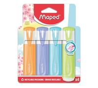 Maped - 4 evidenziatori pastello - punta smussata - evidenziatori a lunga durata per uso scolastico e professionale - arancione, viola, blu e verde pastello
