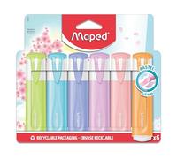 Maped - 6 evidenziatori pastello - punta smussata - evidenziatori a lunga durata per uso scolastico e professionale - arancione, viola, blu, rosa, lilla e verde pastello