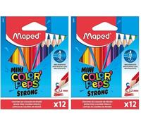 Maped - 862812, Matite colorate STRONG Mini Color'Peps - 12 matite da colorare ultra resistenti ed ergonomiche - Confezione da 24 matite piccole.