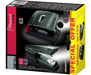 Maped A3545 Metal Stapler + A6203 Metal Drill Pack - Graffetta fino a 25 fogli alla volta - Supporta graffette 24/6 e 26/6 - Perfora fino a 25 fogli - Grigio scuro