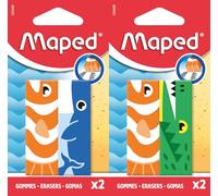 Maped ANIMAL - Set di 2 gomme per la scuola e l'astuccio, gomma compatta per la scuola ad alta capacità di estinta, formato rettangolare, divertente disegno di animali per bambini, materiale