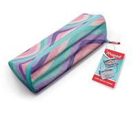 Maped - Astuccio scolastico con apertura XXL - Astuccio personalizzabile reversibile con 1 lato da colorare - Grande apertura pratica - Astuccio triangolare 22 x 6 cm - Astuccio pastello Wavy tessuto