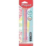 MAPED - HB2 Black'Peps Matite in Grafite Pastel - Matite Pastel con Gomma - Forma Triangolare Ergonomica - Set 3 matite HB n° 2