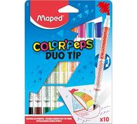 Maped Color'Peps Feutres de Coloriage Double Mines Fine 2mm et Large 3,9mm et Encre Lavable à l'eau - Pochette 10 Feutres Double Pointes