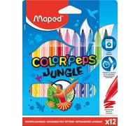 Maped Color'Peps Jungle Confezione da 12 pennarelli con punta media bloccata 2 mm - Ogivale morbido e flessibile - Inchiostro lavabile - Colori assortiti