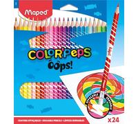 MAPED Couleur Oops Color'Peps-24 - Astuccio triangolare ergonomico con punta in gomma, 24 matite cancellabili in resina, colorate, 832812