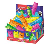 Maped - Display Mini Evidenziatori Fluo - Formato compatto e personaggi kawaii - 5 colori appariscenti: giallo, arancione, rosa, verde e blu