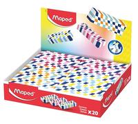 Maped - Espositore con 20 gomme cancellabili bicolore con design a quadri, gomme di plastica ad alta efficienza, colori assortiti, ideale per scuole e uffici (scatola display)