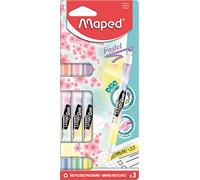 Maped - Evidenziatore a doppia punta, pennarello FLUO DUO PASTEL - x3 - tonalità pastello