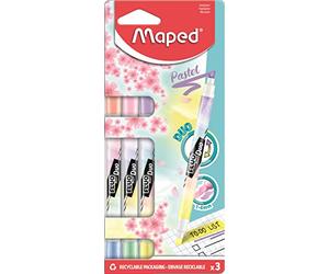 Maped - Evidenziatore a doppia punta, pennarello FLUO DUO PASTEL - x3 - tonalità pastello