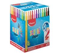 Maped - Feltri School Pep's Long Life - Fornitura scolastica - Feltri lavabili con punta bloccata super resistente - Non secca senza cappuccio - Colori luminosi - Ottima copertura - x72
