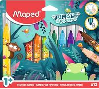 Maped - Feltro da colorare prima età - Feltro per bambini da 1 anno - Maxi feltri - Feltri decorati - Punta sicura e bloccata - Inchiostro lavabile con acqua - Confezione da 12 pennarelli