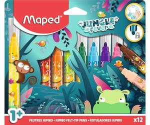 Maped - Feltro da colorare prima età - Feltro per bambini da 1 anno - Maxi feltri - Feltri decorati - Punta sicura e bloccata - Inchiostro lavabile con acqua - Confezione da 12 pennarelli