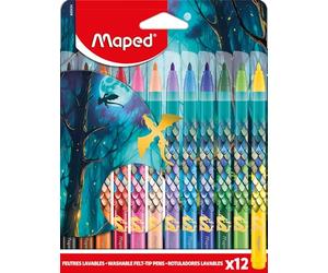 Maped - Feltro Drago - 12 pennarelli da colorare - lavabili e resistenti all'asciugatura - Punta media bloccata - Colori vivaci - Ideale rifornimenti per la scuola - Sacchetto di cartone