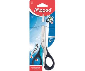 Maped - Forbici Sensoft da 16 cm con anelli morbidi ed ergonomia 3D - Forbici da scuola a partire dai 12 anni - Per le scuole medie e superiori - Anelli comodi e piacevoli - Blu/Nero