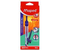 Maped Geotrix - Scatola geometrica per studenti, set da 9 pezzi, kit di geometria con strumenti pressofusi, innovativa scatola con bussola in metallo riutilizzabile, lunga durata e resistente, scatola