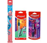 Maped Geotrix - Set di cancelleria da 3 pezzi, 9 pezzi, con penna stilografica e righello Twist N Pulse, cancelleria per studenti e professionisti, ideale per apprendimento e precisione, bussola in