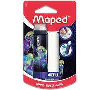 Maped - Gomma bianca Deepsea Paradise - Gomma retrattile, protetta ed efficace - Sistema rotativo Hyper Pratico - 1 ricarica gomma inclusa, senza PVC e ftalato