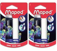 Maped - Gomma bianca Deepsea Paradise - Gomma retrattile, protetta ed efficace - Sistema rotativo Hyper Pratico - 1 ricarica gomma inclusa, senza PVC e ftalato (Confezione da 2)