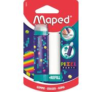 Maped - Gomma bianca Pixel Party - Gomma retrattile, protetta ed efficace - Sistema rotativo Hyper Pratico - 1 ricarica gomma inclusa, senza PVC e ftalato