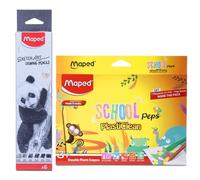 Maped Kit da colorare, confezione da 2, 6 matite ombreggianti e 15 pastelli in plastica, matite per schizzi artistici, pastelli cancellabili, kit da disegno per bambini, tonalità vivaci e luminose