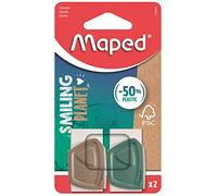 Maped - La gomma SMILING PLANET x2 ecologicamente sostenibile - in caucciù certificata FSC - Spinta in fibra di legno composito - Forma ergonomica del manico della scarpa