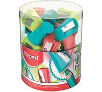 Maped - Materiale scolastico - Espositore da 10 temperamatite Vivo Maxi - Ha 1 foro extra grande per affilare - Dimensioni compatte per la custodia - Design ergonomico - 3 colori diversi